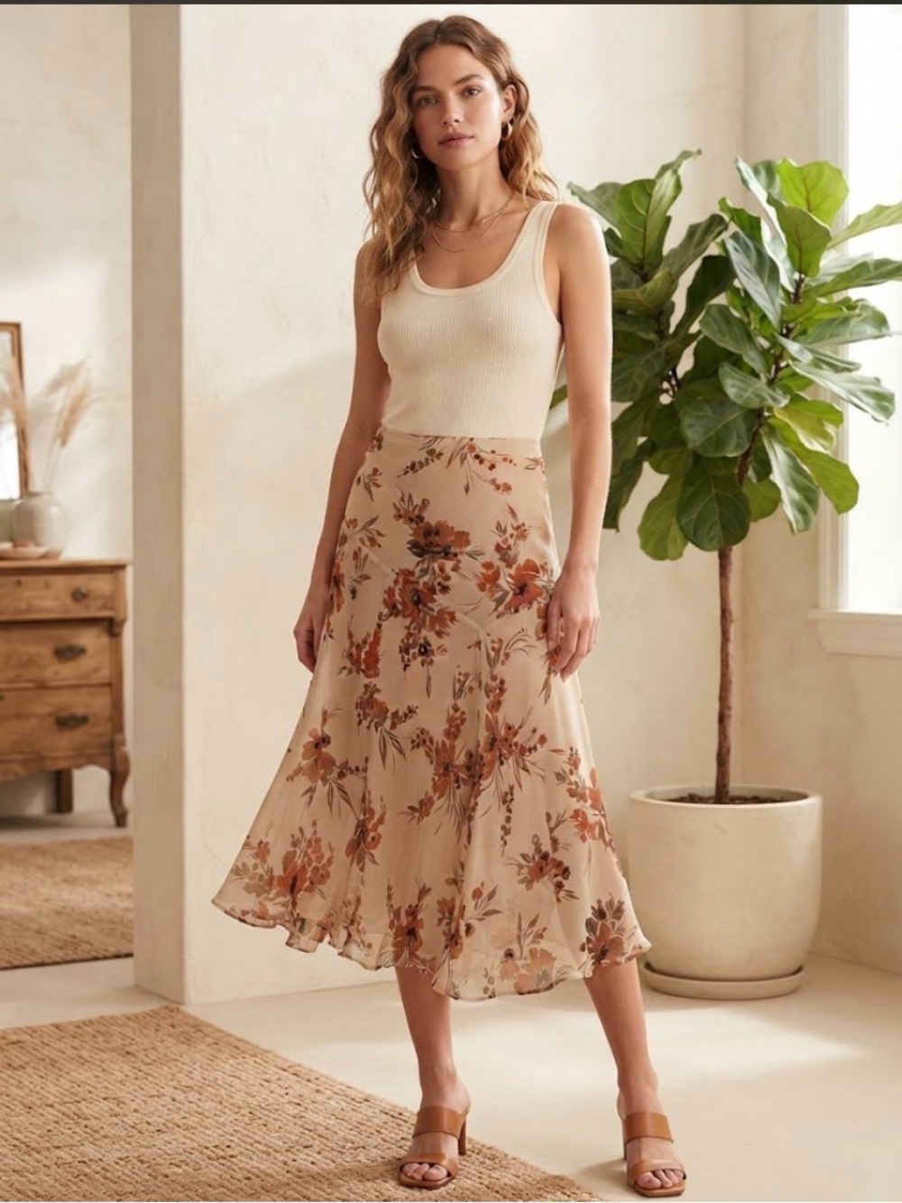 Banana Republic 100% Silk Floral Midi Skirt – Size 6